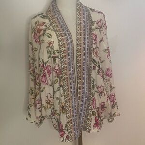 Akemi + Kin (Anthropologie) Floral  Open Front Kimono/Cocoon Shrug OS